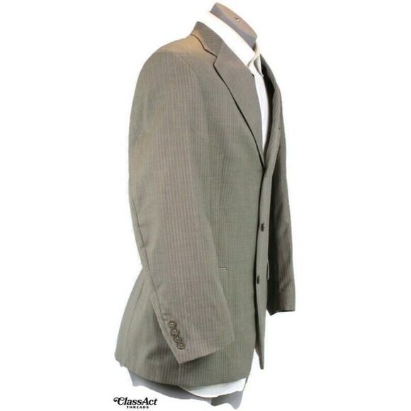 Austin Reed Mens 2 Piece Suit Tan Striped 3 Btn Wool 40R Pleated Fronts 34" W - Picture 4 of 10